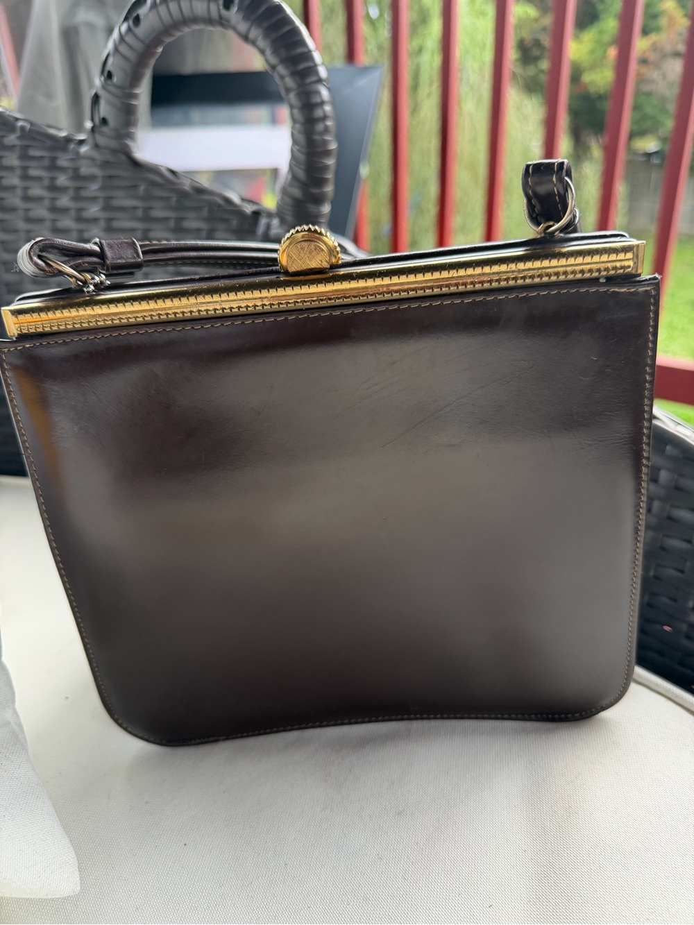 Classic Women's Leather vintage 1950 Dofan France in Dark Brow with Gold